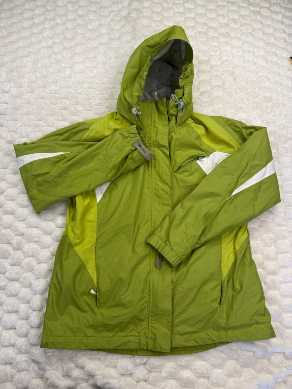 Lands' End Kids Lime Green Waterproof Rain Ski Hooded Jacket Size M 10-12